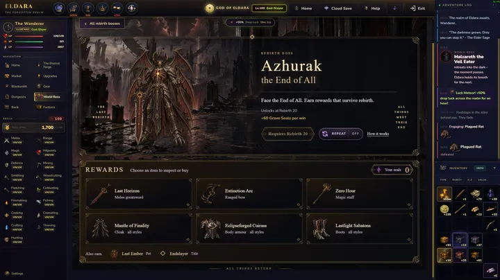 Azhurak, the End of All: the rebirth boss screen and its six rewards