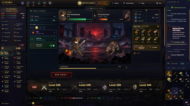 The combat screen: the Wanderer and a companion fight a Plagued Rat